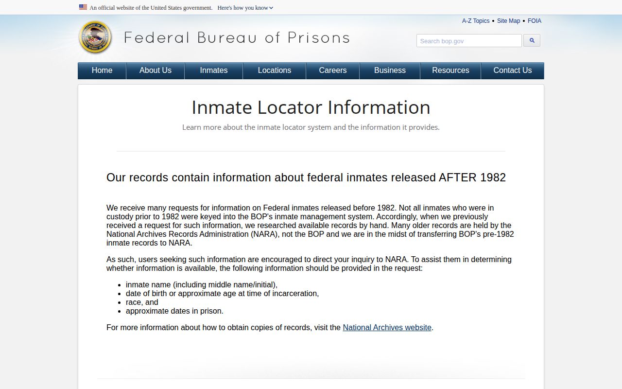 BOP release record interpretation for Knox County federal cases