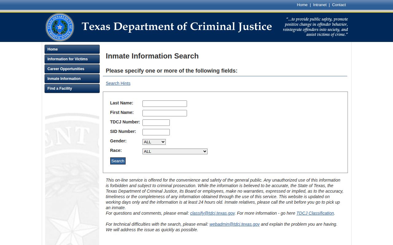 TDCJ search for Knox County release records