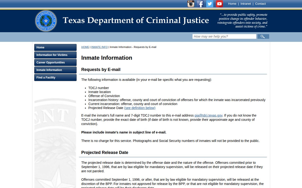 TDCJ historical information channel for Knox County discharge records