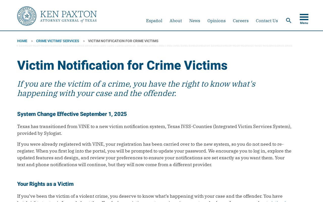 Texas Attorney General notice replacing VINE with IVSS-Counties